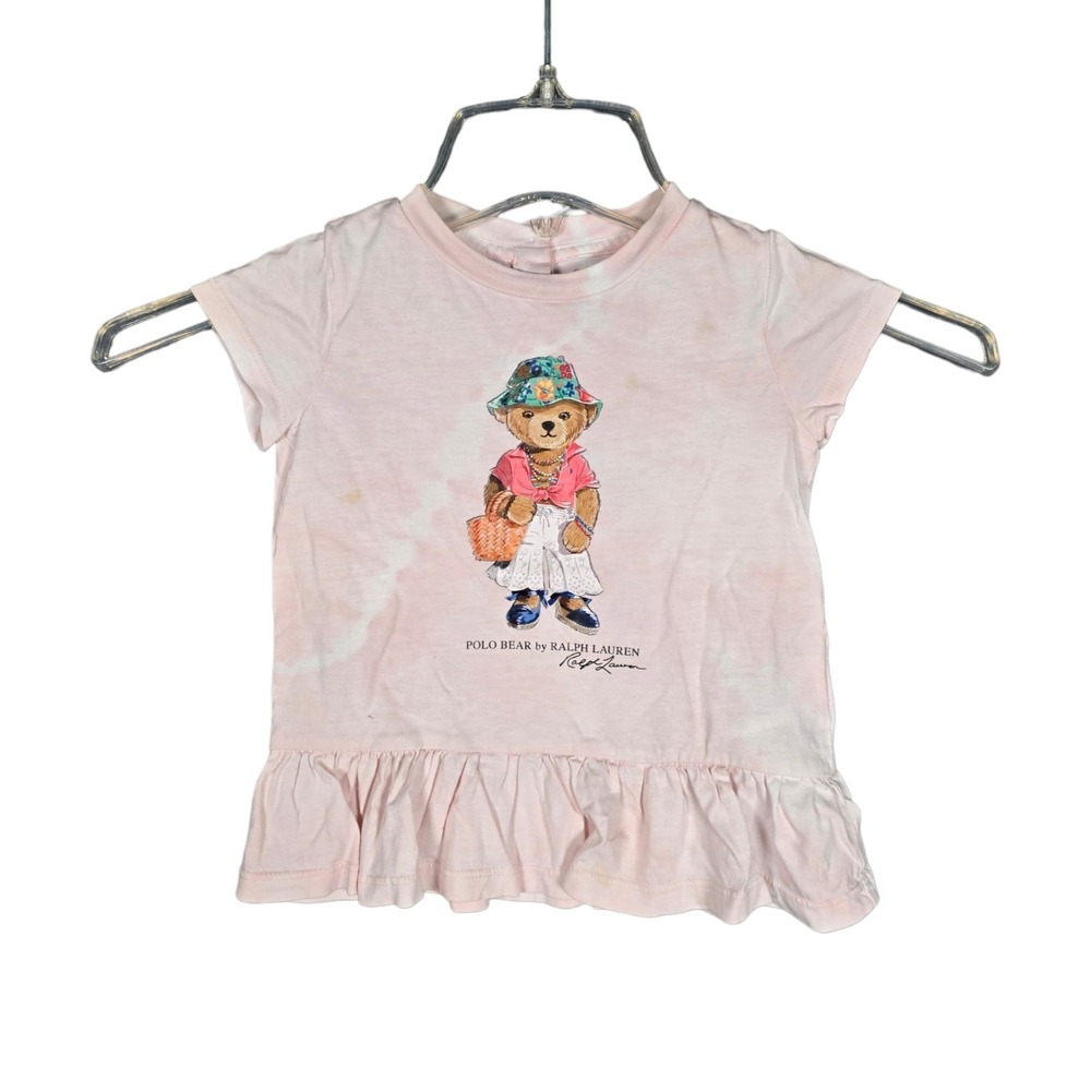 Polo Ralph Lauren Shirt Dress Size 18M Bear Girls Tie Dye T-Shirt Ruffle Pink